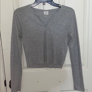 Lettuce edge waffle knit long grey sleeve top